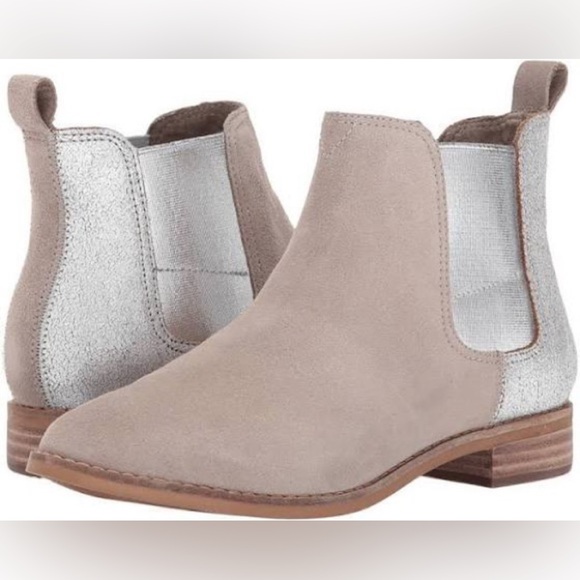 TOMS ELLA Desert Taupe Suede/Silver Metallic Leather - Picture 1 of 9